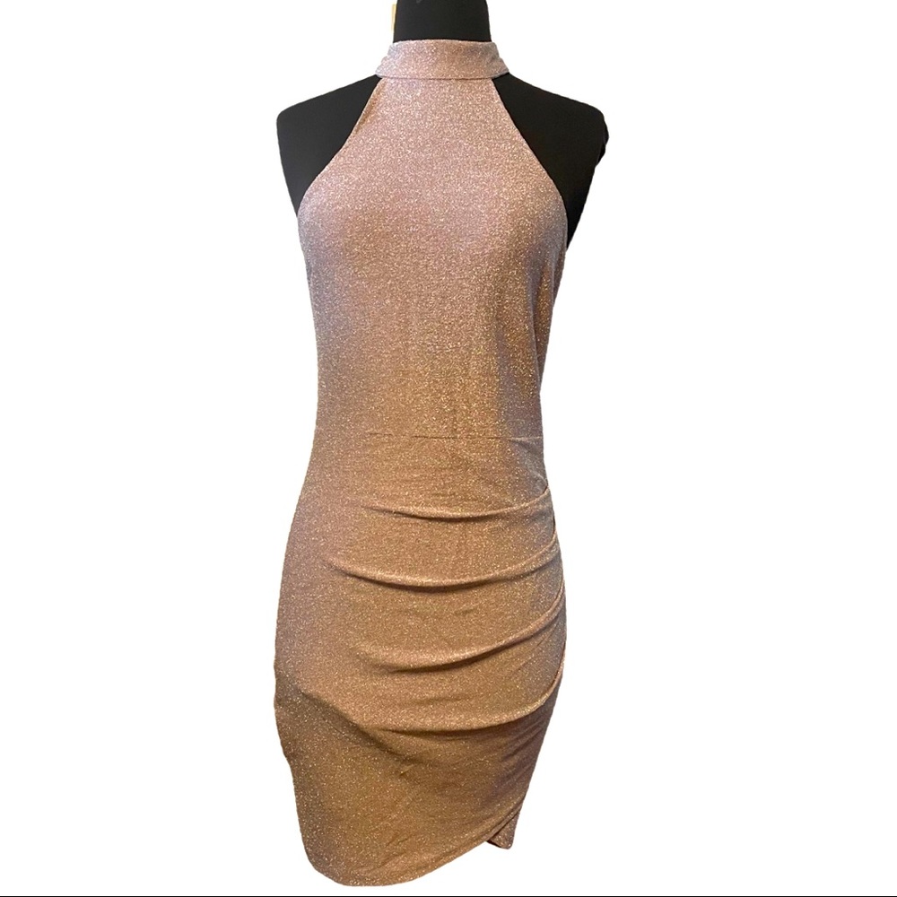 Shimmery gold mini halter dress size 10 NWOT